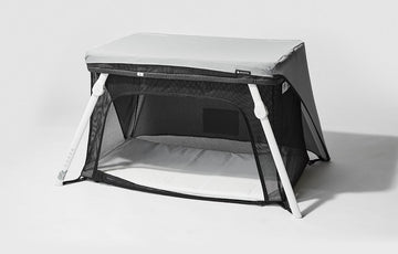 slightly skewed view of Lotus Crib Fun Shade in grey
